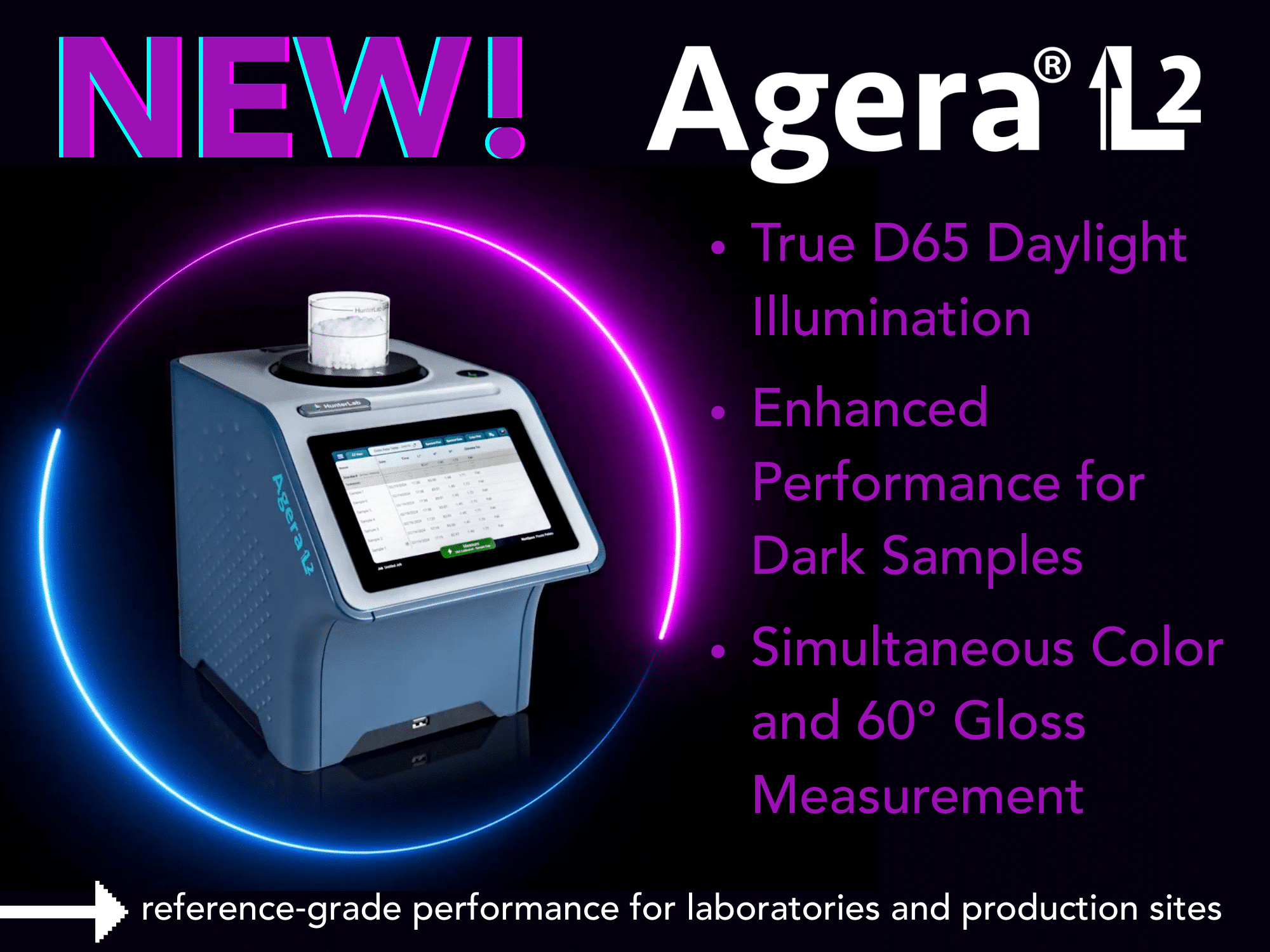 La nouvelle Agera L2 avec éclairage True D65, option UV et mesure simultanée de la couleur et de la brillance.